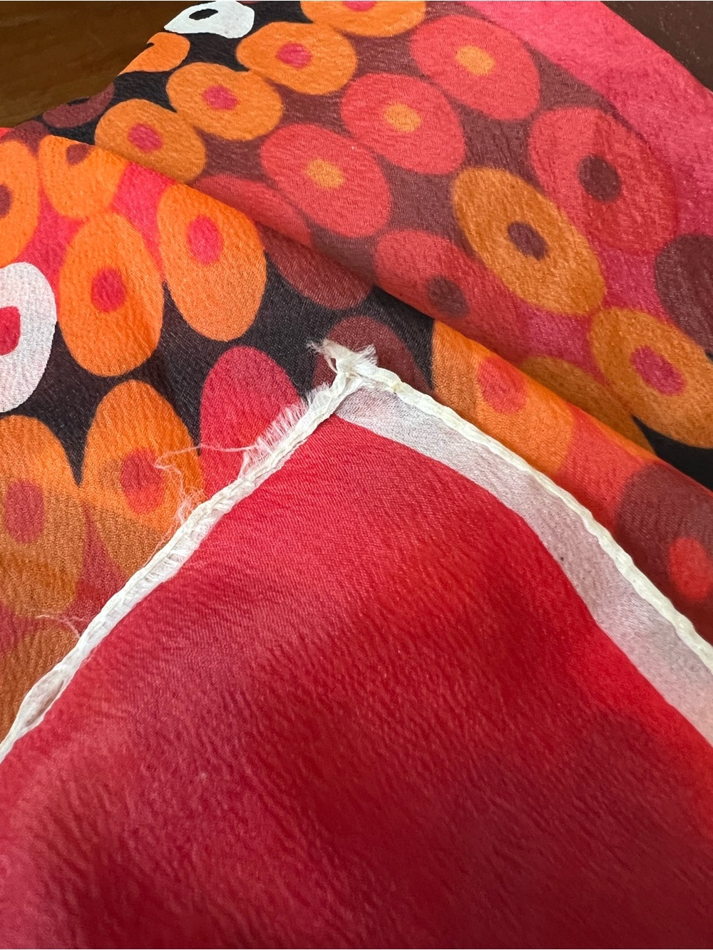 Vintage 60s Japanese Hand Printed Pink & Orange Dots Scarf